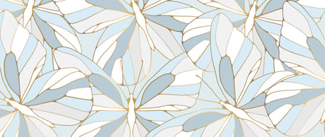 Design file of Monstera leaf pattern with art deco elements in blue and gold
