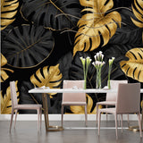 Tropical leaf wallpaper creating an upscale atmosphere in a modern bathroom