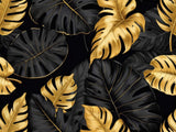 Black and gold monstera leaf wallpaper design file showing intricate pattern details