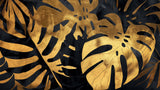 Monstera Mural Behang | Zwarte en Gouden Tropische Bladeren
