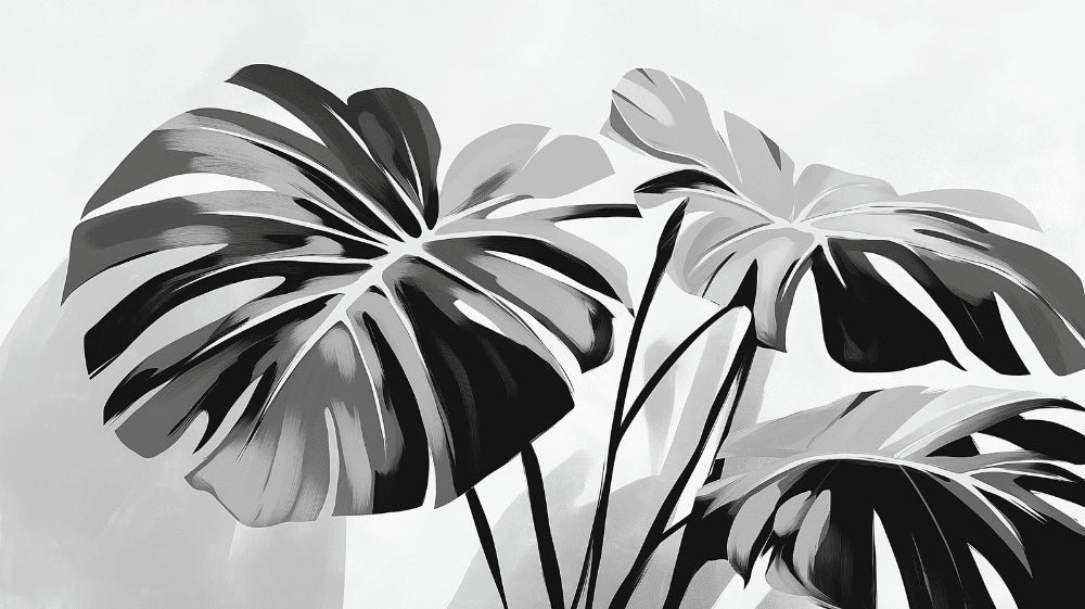 Black and white Monstera leaf pattern design file showing detailed botanical artwork