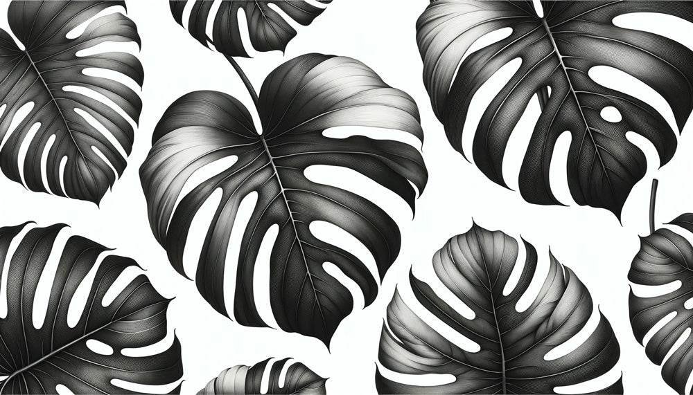 Black and White Monstera Leaf pattern design file showing detailed botanical illustration