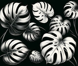 Black and White Monstera Leaf Wallpaper design file showing detailed tropical pattern