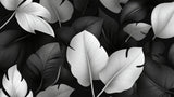 Black and white Monstera leaf wallpaper design file showing detailed tropical pattern