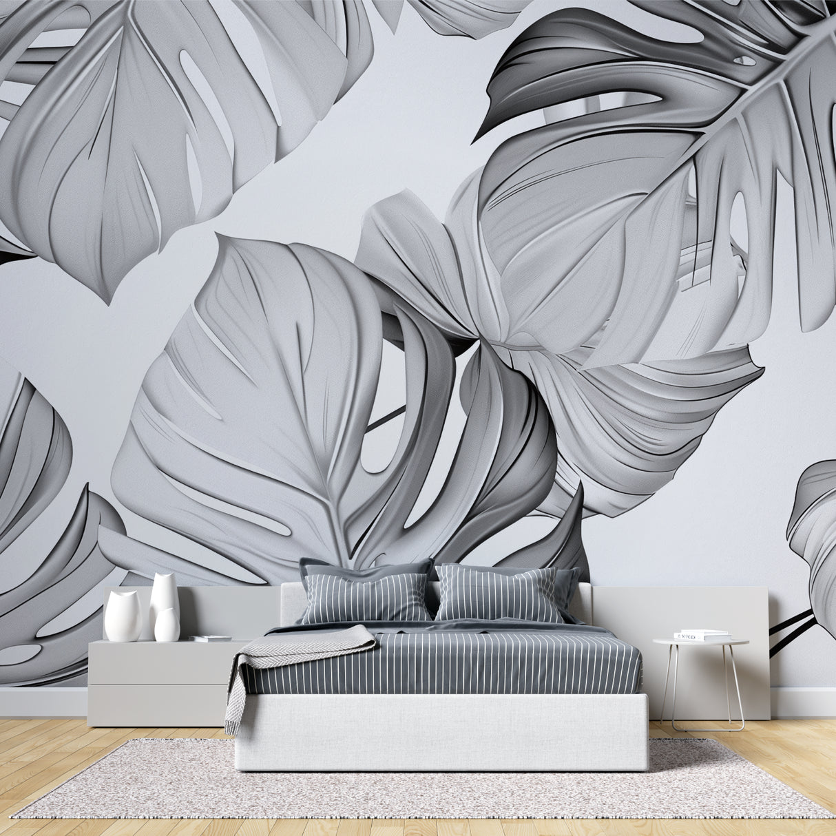 Botanical wall mural showcased in a stylish bathroom setting