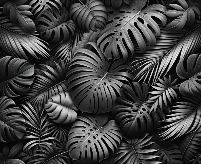 Stunning black and white Monstera leaf pattern design file showing intricate botanical details