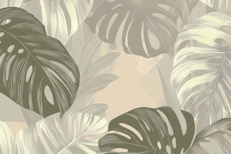 Large-scale monstera leaf pattern design file showing detailed green and beige botanical illustration