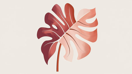 Red Monstera leaf wallpaper design file showing gradient pattern from burgundy to coral pink