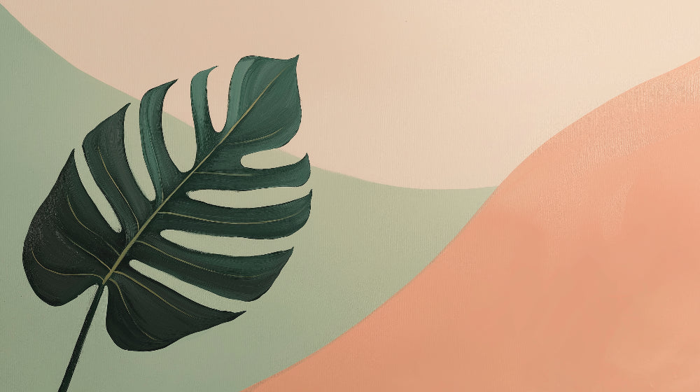 Tropical leaf wallpaper design file showing detailed Monstera pattern with geometric pastel background