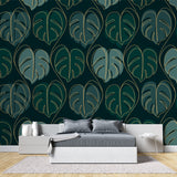 Green and gold leaf pattern adding luxury to entrance hallway