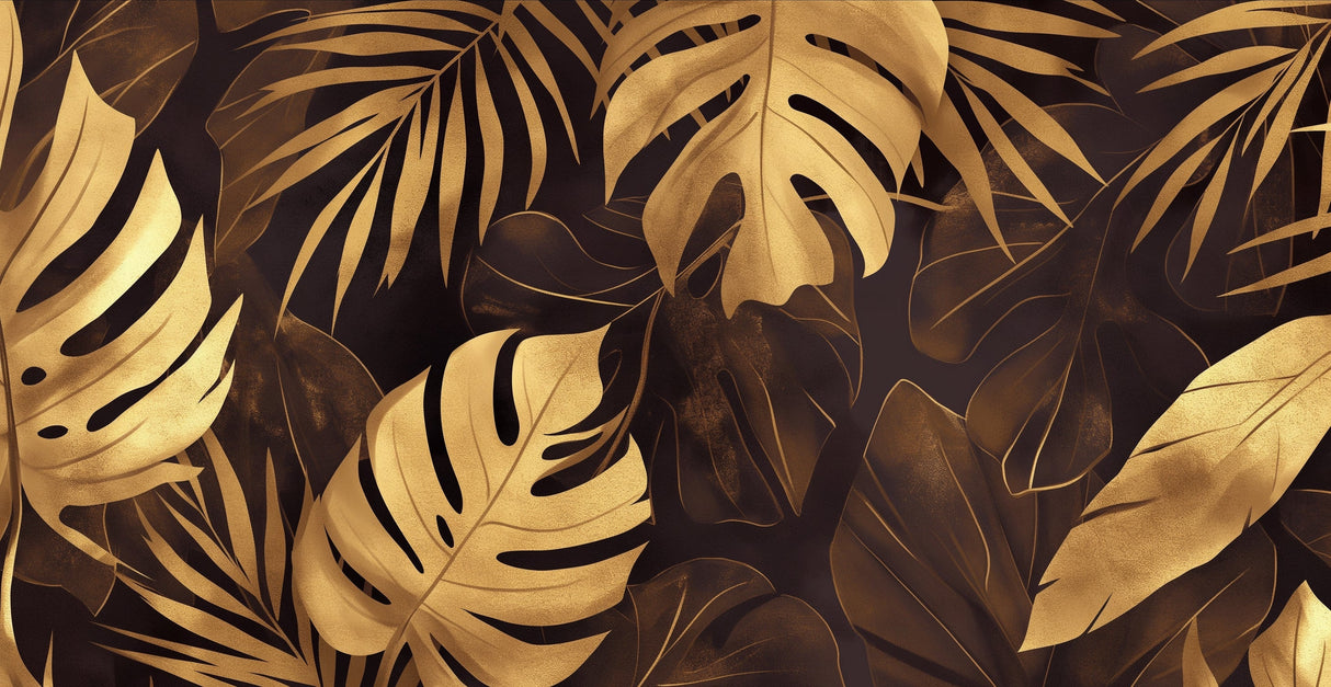 Gold and black tropical leaf pattern design file with detailed monstera leaves