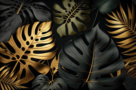 Black and gold monstera leaf design file showing intricate pattern details and metallic accents