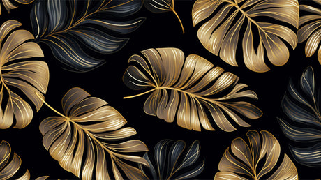 Gold and Black Monstera Leaf Wallpaper design file showing intricate pattern details