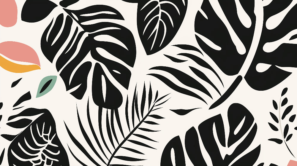 Black and white Monstera leaf wallpaper design file showing detailed botanical pattern