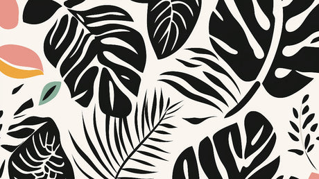 Black and white Monstera leaf wallpaper design file showing detailed botanical pattern