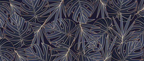 Gold Monstera Line Art design file on navy background showing intricate leaf pattern details