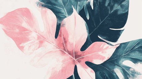 Pink and teal Monstera leaf wallpaper design file showing intricate botanical pattern
