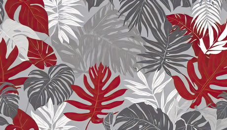 Red and grey monstera leaf pattern design file showing detailed leaf texture and color balance