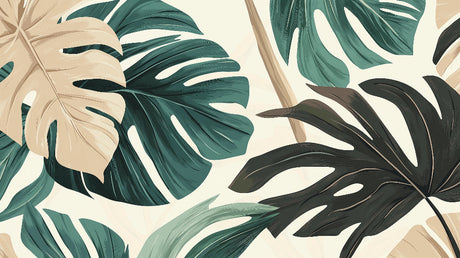 Monstera leaf wallpaper design file showing detailed tropical pattern in beige and green tones