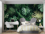 Tropical leaf mural creating fresh atmosphere in bedroom setting
