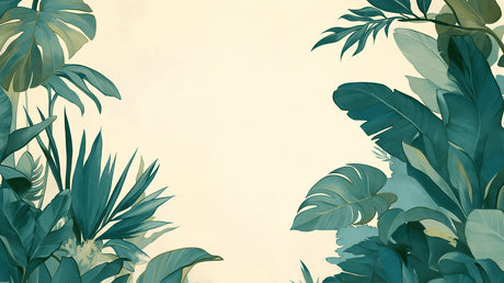 Dining area with Monstera wall mural showing lush green botanical pattern against warm beige background