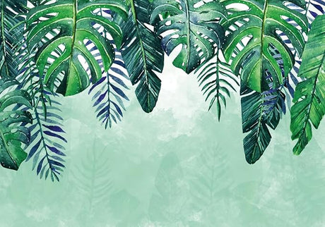 Design file showing detailed monstera leaves pattern on mint background