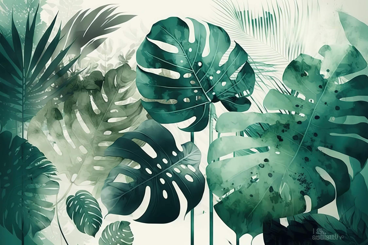 Monstera leaf wallpaper design file showing detailed tropical pattern and rich green tones