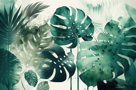Monstera leaf wallpaper design file showing detailed tropical pattern and rich green tones