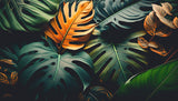 Tropical Monstera leaf wallpaper design file showing detailed orange and green pattern
