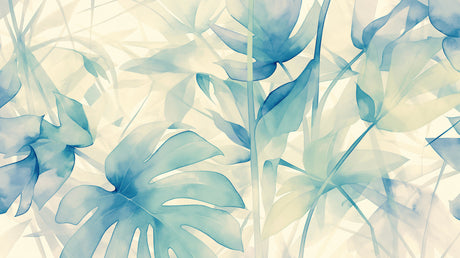 Watercolor Monstera wall mural creating calm atmosphere in master bedroom