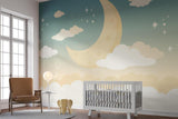 Moon and Stars Mural in baby room with gentle evening ambiance