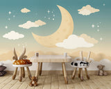 Night Sky Wallpaper in toddler bedroom with playful elements