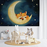 Moon and stars fox mural creating magic in a toddler's bedroom