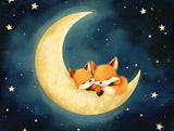 Design file of fox and moon pattern with detailed stars and clouds on deep blue background