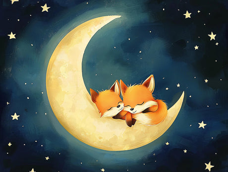 Design file of fox and moon pattern with detailed stars and clouds on deep blue background