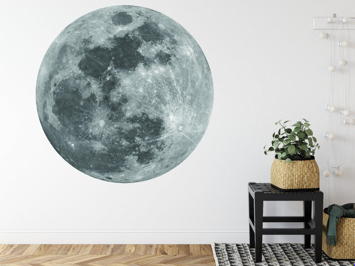 Full moon mural wallpaper makes statement in contemporary dining room