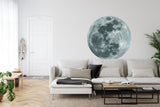 Moon wall mural creates focal point in modern meditation room