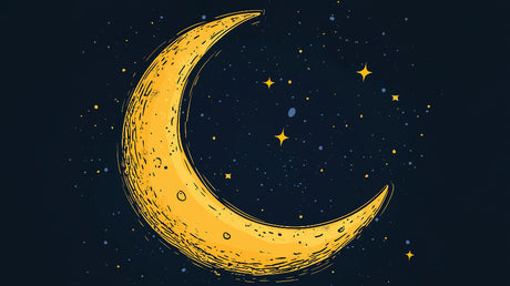 Golden crescent moon wallpaper design file showing detailed celestial pattern and intricate star placement