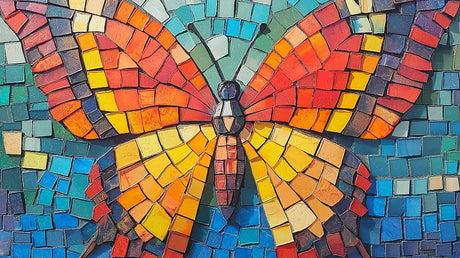 Mosaic butterfly wallpaper design file showing detailed geometric pattern and rich color palette