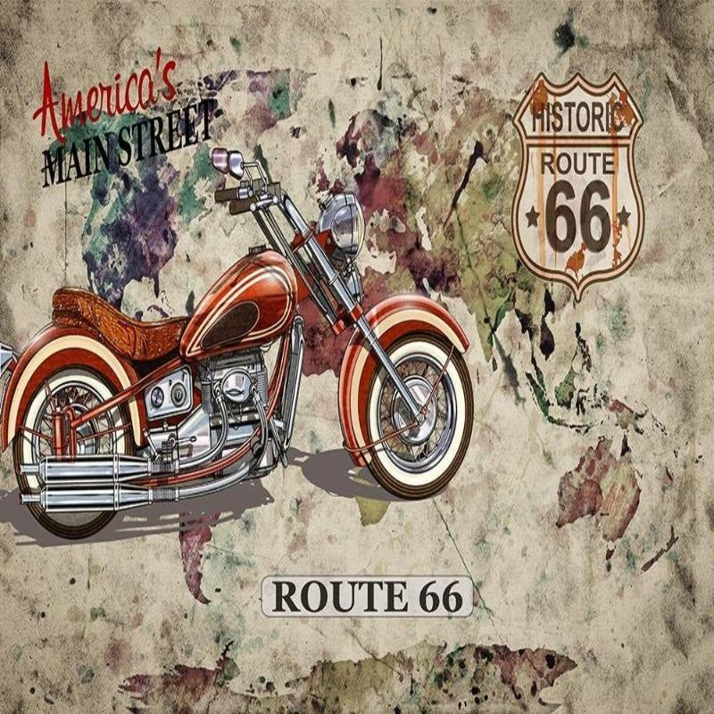 Vintage Mural Wallpaper | Route 66 Motorcycle Design