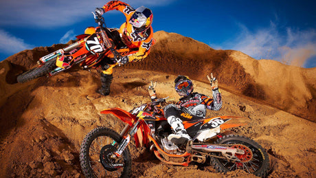 Design file of motocross racing wallpaper showing detailed desert landscape and action shots