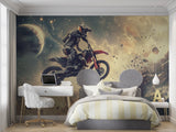 Extreme sports wallpaper featuring space theme in modern home office