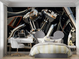 Industrial engine wallpaper transforming game room with mechanical art style