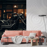 Black motorcycle wall mural transforming garage into stylish man cave