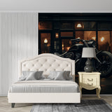 Night scene motorcycle wallpaper enhancing contemporary gaming room