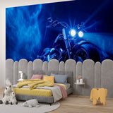 Night rider motorcycle mural adding character to home office space