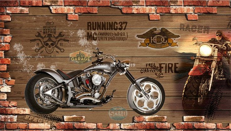 Motorcycle garage design file showing detailed vintage elements and rich textural composition