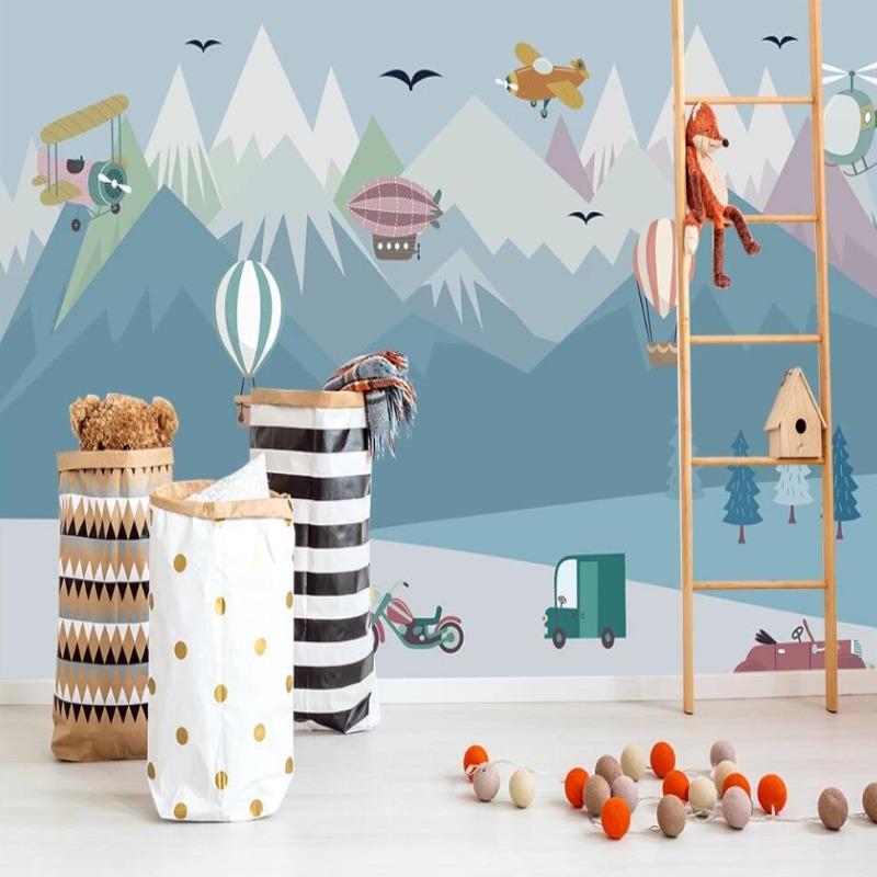 Playroom showcase of Mountain Adventure Wallpaper with reading nook