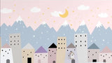 Mountain city wallpaper design file showing detailed pink sky pattern with golden stars