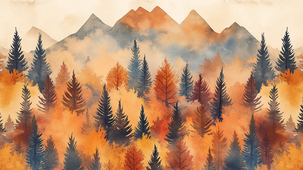 Mountain forest watercolor design file showing detailed pine trees and misty mountains pattern